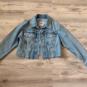Zara Blue Cropped Denim Jacket
